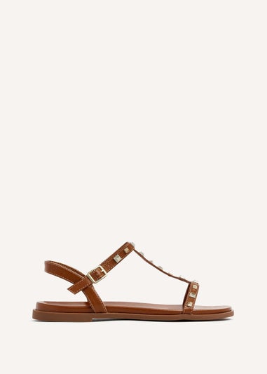 Linzi Bliss Tan Faux Leather T-Bar Footbed Sandal