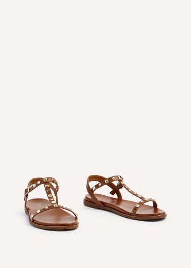 Linzi Bliss Tan Faux Leather T-Bar Footbed Sandal