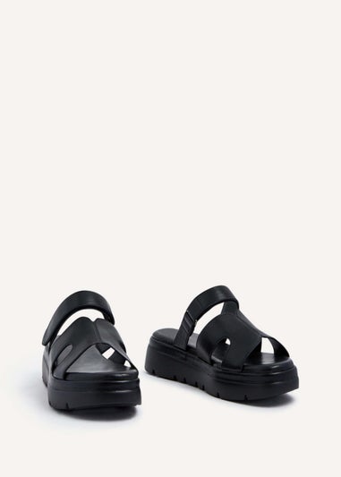 Linzi Harper Black Faux Leather Chunky Link Strap Sandal