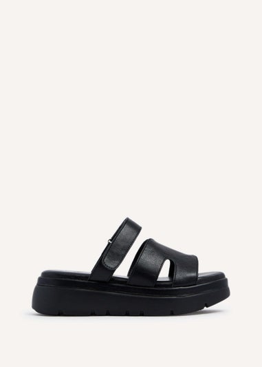 Linzi Harper Black Faux Leather Chunky Link Strap Sandal