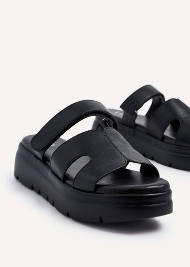 Linzi Harper Black Faux Leather Chunky Link Strap Sandal