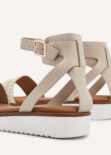 Linzi Jaycee Sand Faux Leather Two Part Sandal