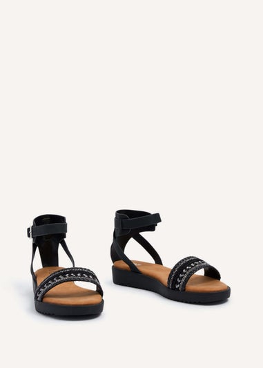 Linzi Jaycee Black Faux Leather Two Part Sandal