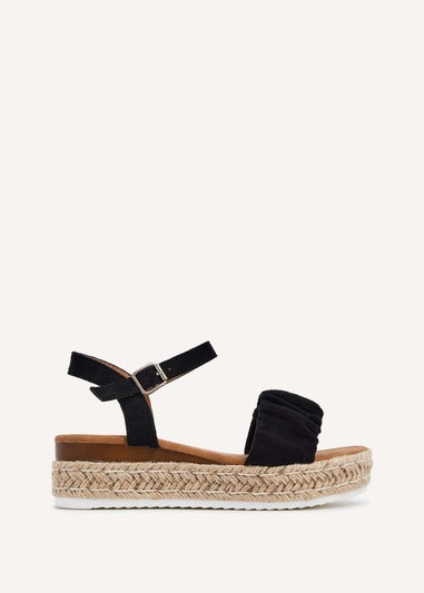 Linzi Melani Black Faux Suede Ruched Espadrille Inspired Flatform Sandal