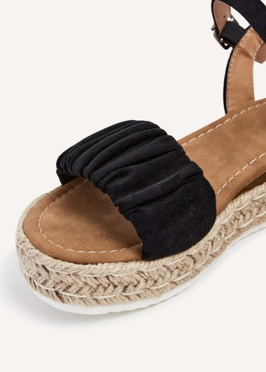 Linzi Melani Black Faux Suede Ruched Espadrille Inspired Flatform Sandal