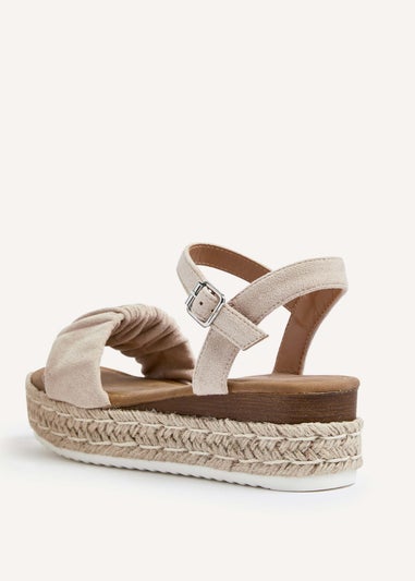 Linzi Melani Beige Faux Suede Ruched Espadrille Inspired Flatform Sandal