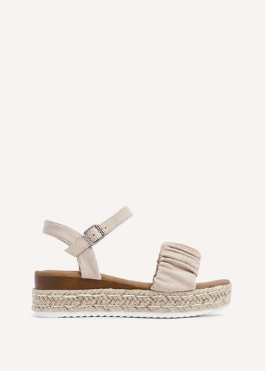 Linzi Melani Beige Faux Suede Ruched Espadrille Inspired Flatform Sandal