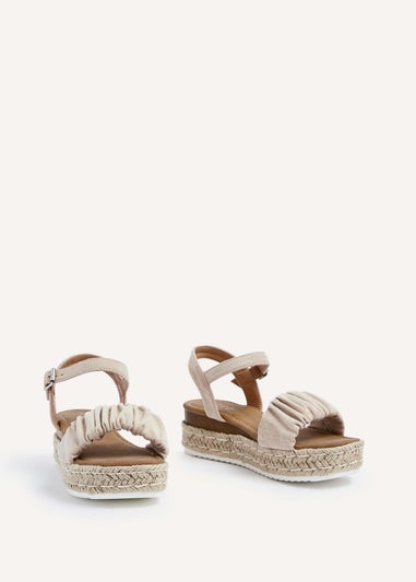 Linzi Melani Beige Faux Suede Ruched Espadrille Inspired Flatform Sandal