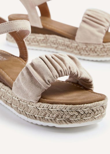 Linzi Melani Beige Faux Suede Ruched Espadrille Inspired Flatform Sandal