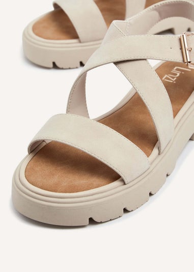 Linzi Italia Nude Nubuck Crossover Chunky Sandals