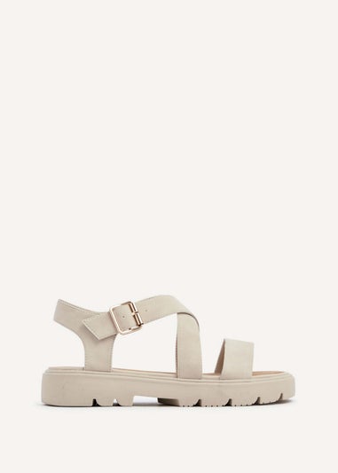 Linzi Italia Nude Nubuck Crossover Chunky Sandals