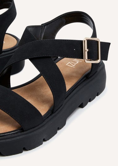 Linzi Italia Black Nubuck Crossover Chunky Sandals