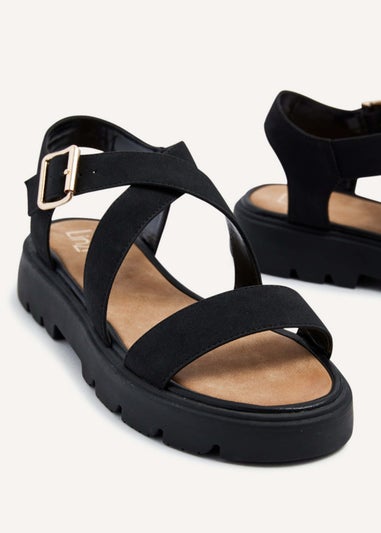 Linzi Italia Black Nubuck Crossover Chunky Sandals