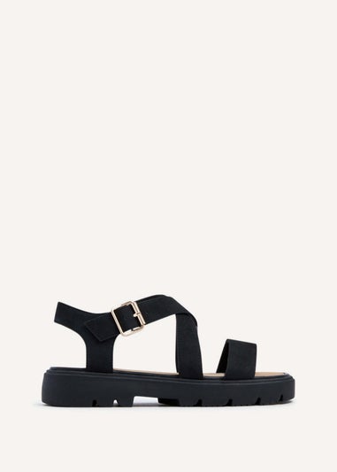 Linzi Italia Black Nubuck Crossover Chunky Sandals