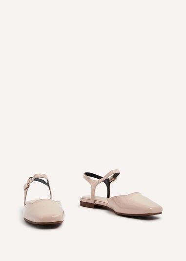 Linzi Tai Sand Faux Patent Open Back Square Toe Loafer