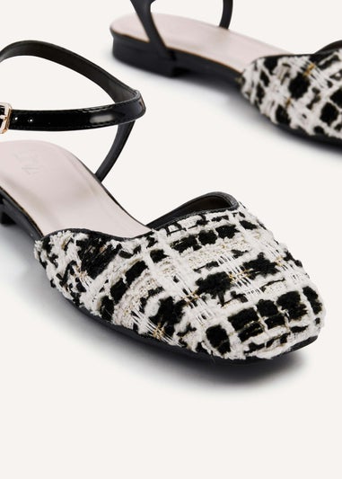 Linzi Tai Black/White Tweed Open Back Square Toe Loafer