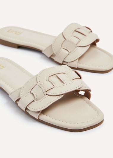 Linzi Linked Sand Faux Leather Sliders