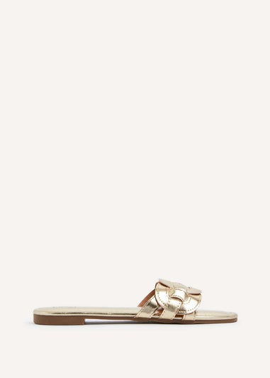 Linzi Linked Gold Faux Leather Sliders