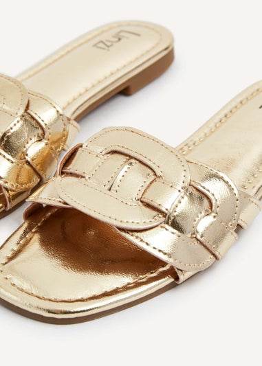 Linzi Linked Gold Faux Leather Sliders