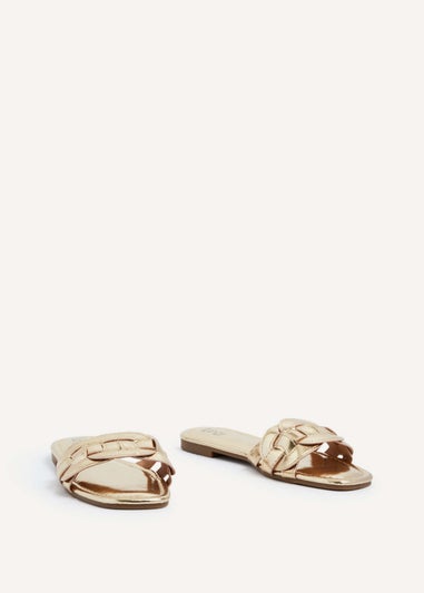 Linzi Linked Gold Faux Leather Sliders