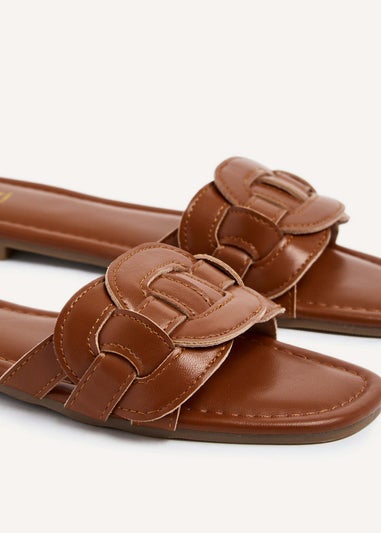 Linzi Linked Tan Faux Leather Sliders