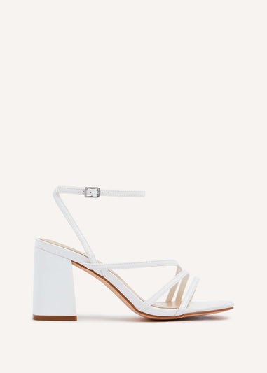 Linzi Status White Faux Leather Crossover Block Heeled Sandal