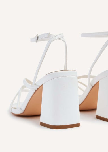 Linzi Status White Faux Leather Crossover Block Heeled Sandal