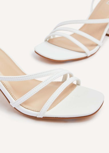 Linzi Status White Faux Leather Crossover Block Heeled Sandal