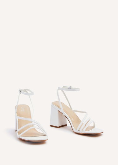 Linzi Status White Faux Leather Crossover Block Heeled Sandal