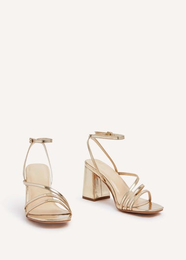 Linzi Status Gold Faux Leather Crossover Block Heeled Sandal