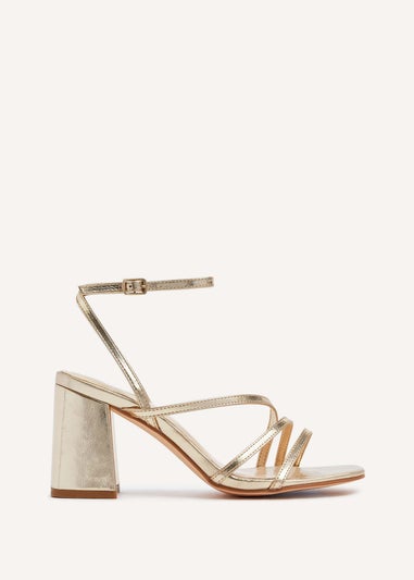 Linzi Status Gold Faux Leather Crossover Block Heeled Sandal