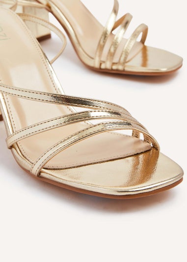 Linzi Status Gold Faux Leather Crossover Block Heeled Sandal