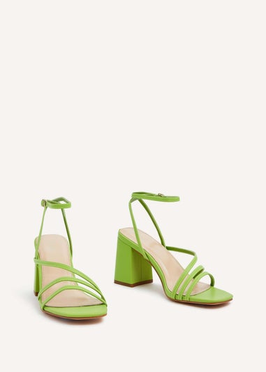 Linzi Status Lime Green Faux Leather Crossover Block Heeled Sandal