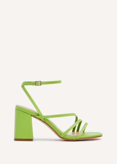 Linzi Status Lime Green Faux Leather Crossover Block Heeled Sandal