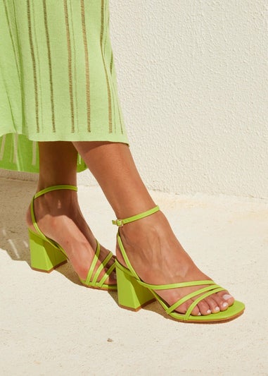 Linzi Status Lime Green Faux Leather Crossover Block Heeled Sandal