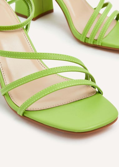 Linzi Status Lime Green Faux Leather Crossover Block Heeled Sandal