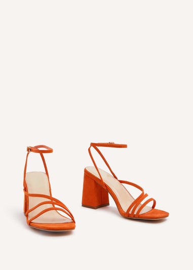 Linzi Status Orange Faux Suede Crossover Block Heeled Sandal