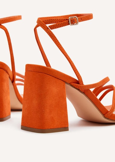 Linzi Status Orange Faux Suede Crossover Block Heeled Sandal