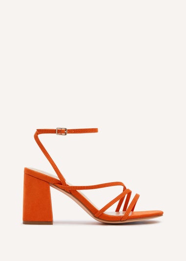 Linzi Status Orange Faux Suede Crossover Block Heeled Sandal