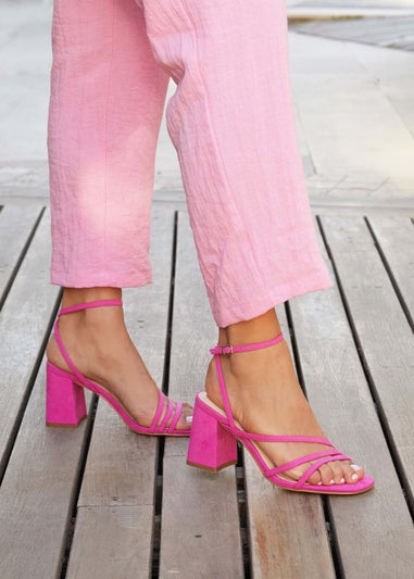 Linzi Status Pink Faux Suede Crossover Block Heeled Sandal