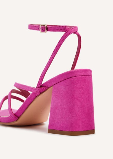 Linzi Status Pink Faux Suede Crossover Block Heeled Sandal