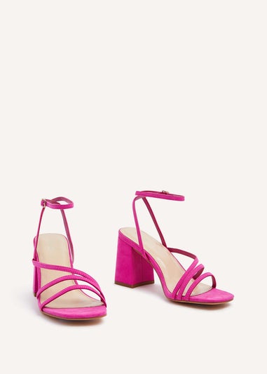 Linzi Status Pink Faux Suede Crossover Block Heeled Sandal