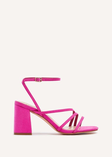 Linzi Status Pink Faux Suede Crossover Block Heeled Sandal