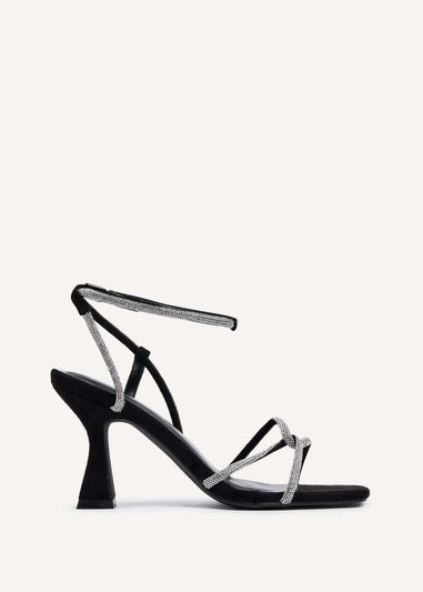 Linzi Entice Black Faux Suede Diamante Embellishes Strappy Heel