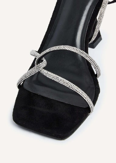 Linzi Entice Black Faux Suede Diamante Embellishes Strappy Heel