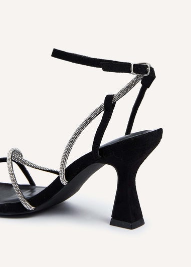 Linzi Entice Black Faux Suede Diamante Embellishes Strappy Heel