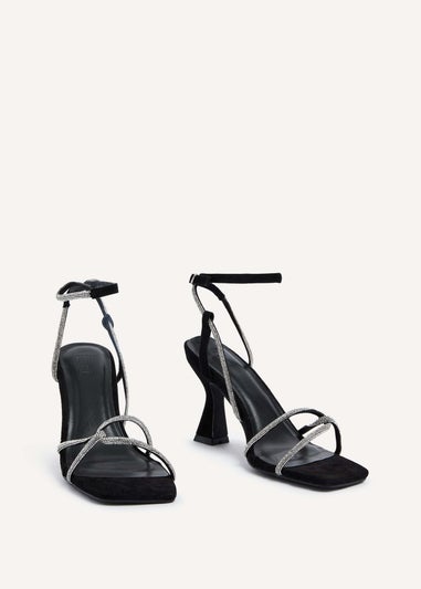 Linzi Entice Black Faux Suede Diamante Embellishes Strappy Heel