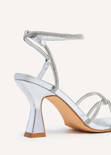 Linzi Entice Silver Faux Leather Diamante Embellishes Strappy Heel