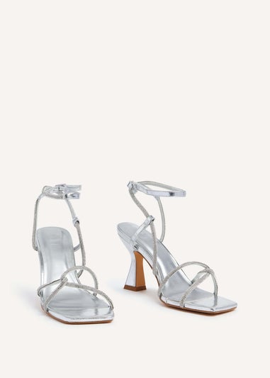 Linzi Entice Silver Faux Leather Diamante Embellishes Strappy Heel