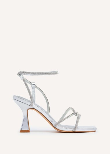 Linzi Entice Silver Faux Leather Diamante Embellishes Strappy Heel